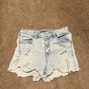 Used stretchy denim, ripped jean shorts. great condition.